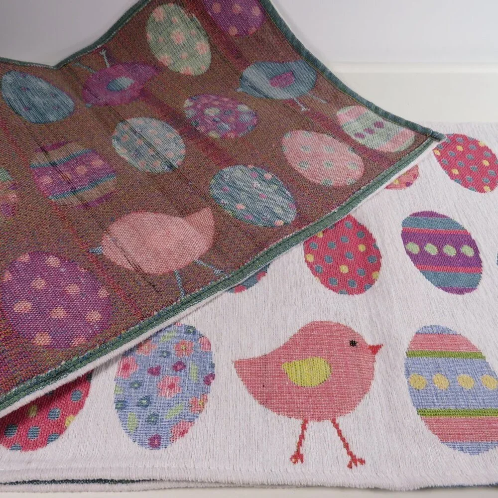 Easter Spring White with Eggs Chicks 13x72 in 6 ft Table Runner